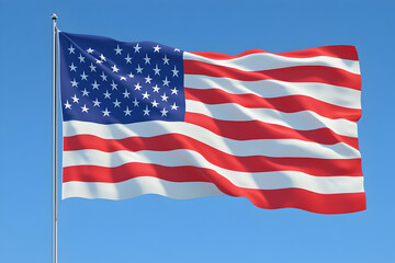 Fototapeta premium A powerful image of an American flag waving proudly in the wind with a clear blue sky background