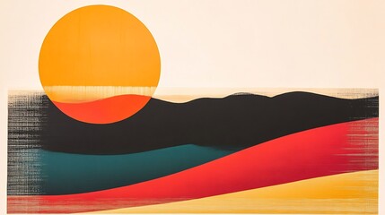 Bold sunset landscape vibrant color palette abstract art. AI Generated