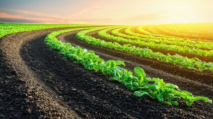 Organic Farming Serenity with Neatly Arranged Vegetable Gardens