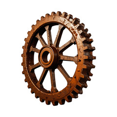 Rusty old cog wheel isolated on a transparent background.