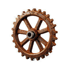 Rusty old cog wheel isolated on a transparent background.