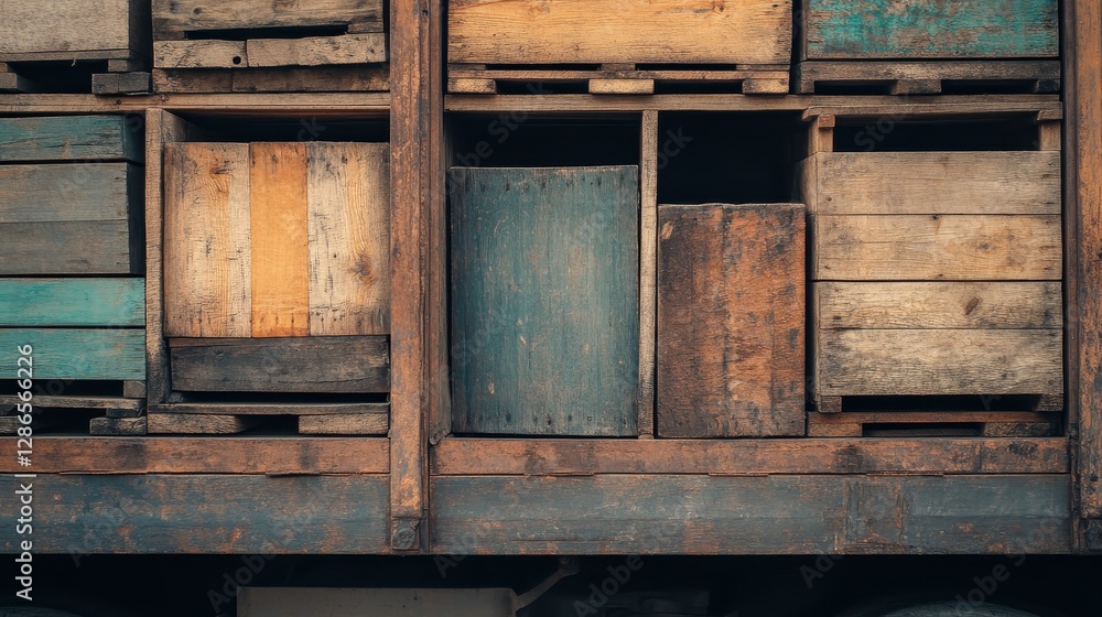 Poster rustic wooden crates in vintage storage displaying weathered textures and colors