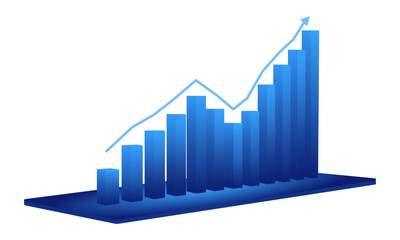 Fototapeta premium business chart bars, 3d growth chart 12 bar with line arrow. vector illustration isolated on white background.