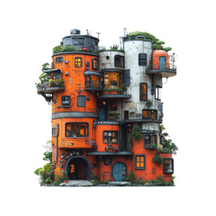 Fototapeta premium Whimsical Futuristic Apartment Building A Cyberpunk Dream Home