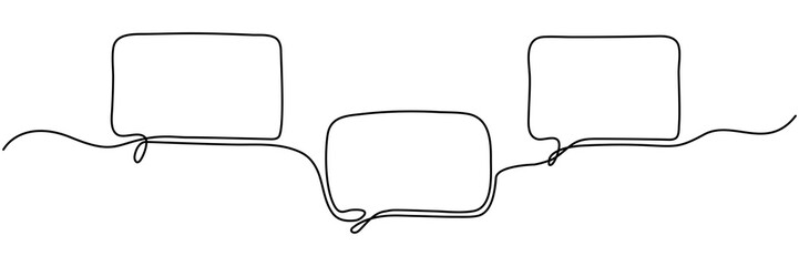 Naklejka premium Speech bubbles continuous one line drawing. Chat linear symbol. Dialogue sign. Vector illustration isolated on white. 