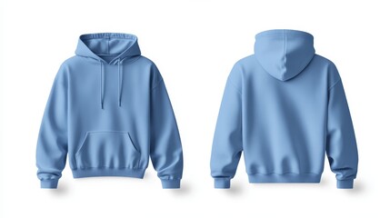 Light blue hoodie mockup front and back template on white background