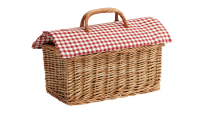 Charming red checkered picnic basket, perfect for outdoor dining and summer celebrations