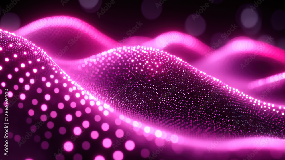 Poster glowing pink waves with vibrant dots create mesmerizing visual effect