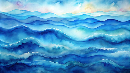 Serene Blue Watercolor Ocean Wave Art Gentle Sea Ripples Abstract Nautical Illustration Coastal Decor