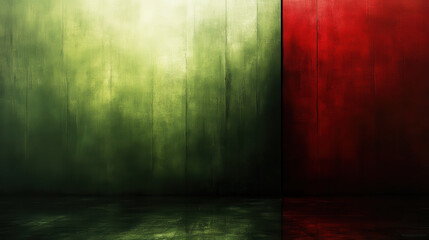 textured background featuring green and red walls, creating dramatic contrast. colors evoke sense of depth and moodiness