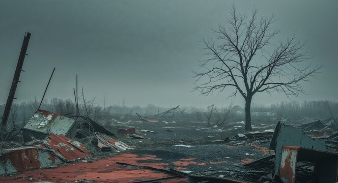 A striking contrast nature s beauty meets the blight of abandoned waste in a forgotten landscape.