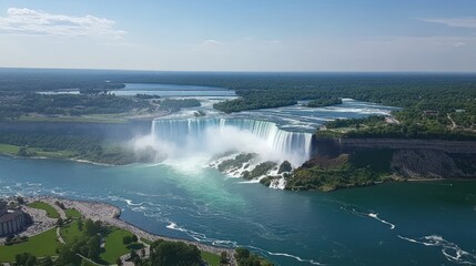 Niagara Falls Scenic Aerial View with Rushing Water and Turquoise River