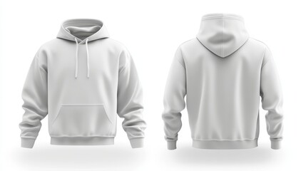 White hoodie mockup front and back template on white background