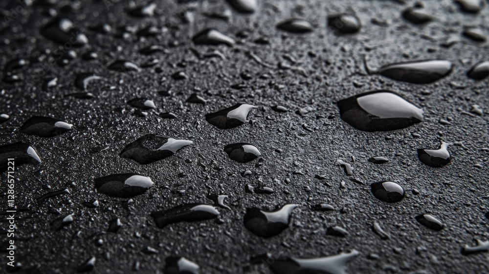 Poster close-up view of droplets on dark surface with textured background for nature and abstract themes