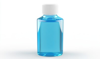 Blue liquid in a clear bottle on a white background for product mockup