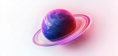 Obraz premium Mysterious alien planet with luminous rings and cosmic dust, isolated on white, ideal for space exploration themes, gaming, and futuristic designs
