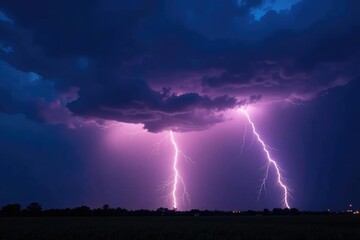 Rolling thunder and flashes of lightning on a cloudy evening, storm, lightning, darkness