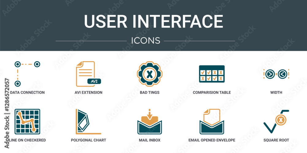 Poster set of 10 outline web user interface icons such as data connection, avi extension, bad tings, compar
