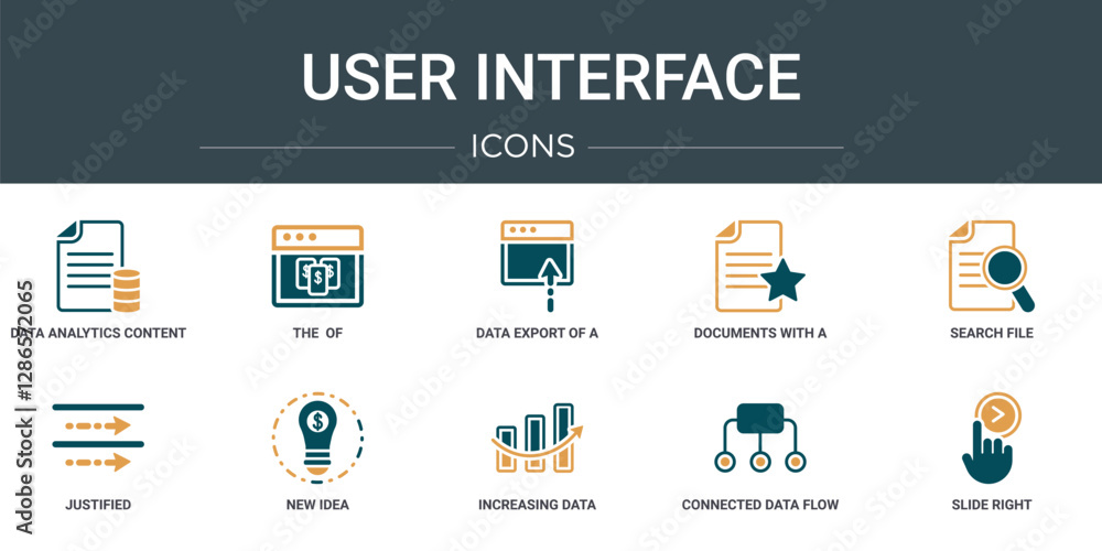 Poster set of 10 outline web user interface icons such as data analytics content, the of, data export of a 