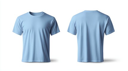 Light blue t-shirt mockup front and back template on white background