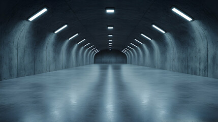 Illuminated concrete tunnel, empty, perspective, architecture, background, design