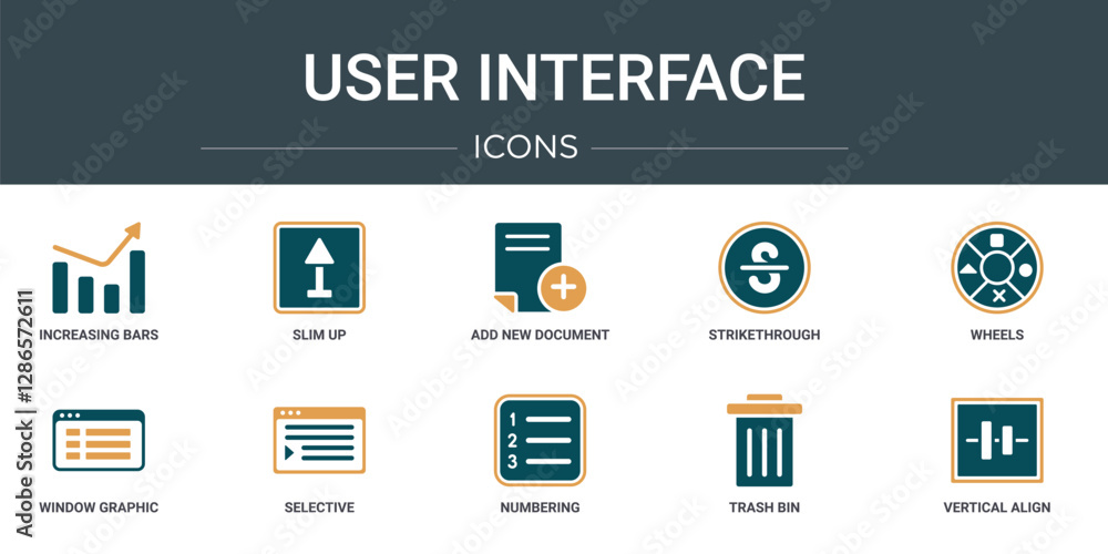 Poster set of 10 outline web user interface icons such as increasing bars graphic, slim up, add new documen