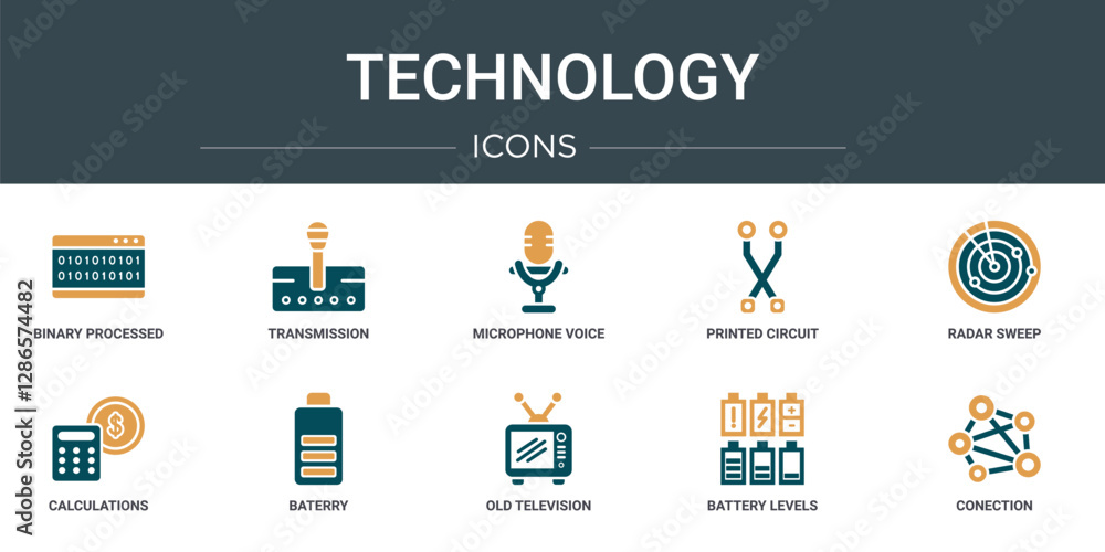 Aufkleber set of 10 outline web technology icons such as binary processed mobile analysis, transmission, micro