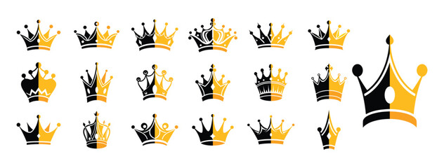 Collection of Bi-Colored Crown Vector Graphics for Elegant Designs, Elegant Bi-Colored Crown Vector Set for Luxury Design Projects.
