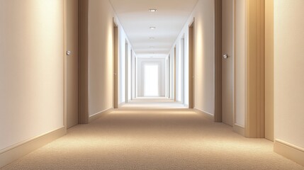 Fototapeta premium Bright hallway with soft lighting and doors.