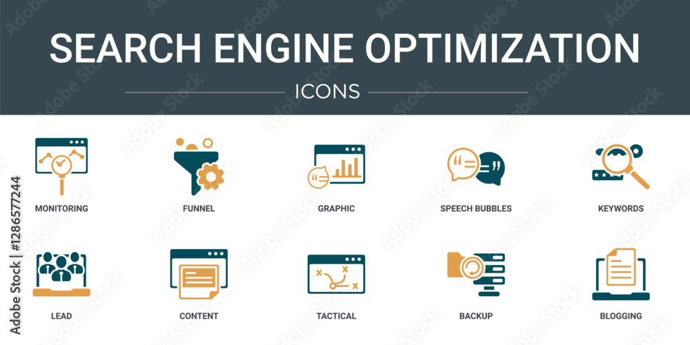 Aufkleber set of 10 outline web search engine optimization icons such as monitoring, funnel, graphic, speech b