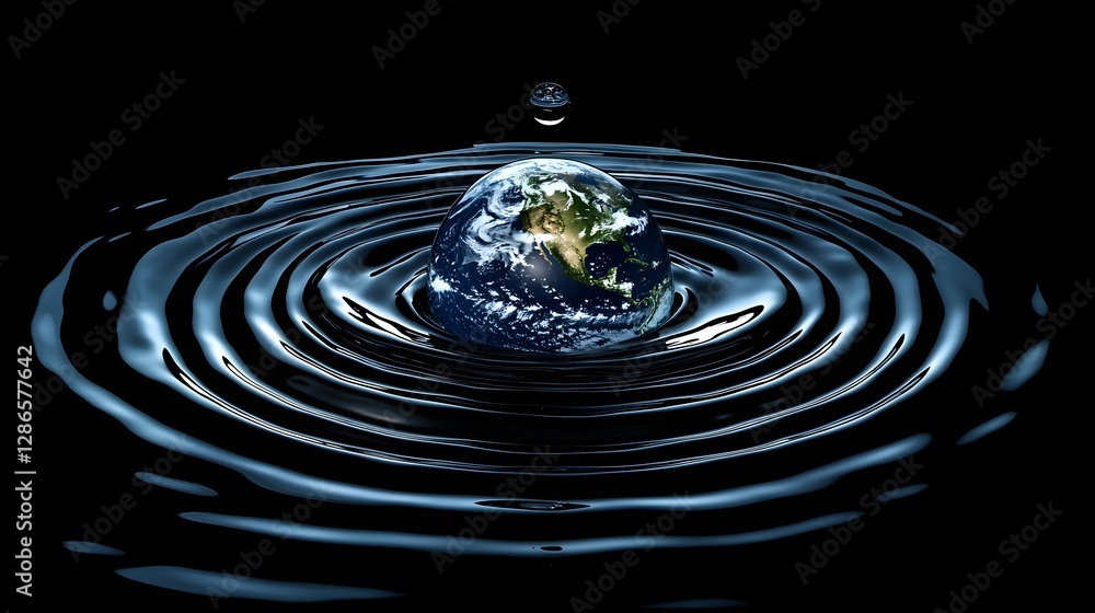 Poster expanding ripple effect emanating from an earth like droplet blending natural and environmental them