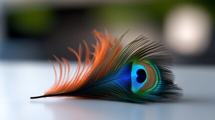 A Single Peacock Feather: Vibrant Colors and Intricate Details