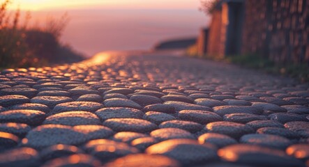 Sunset Cobblestone Path Background Texture.