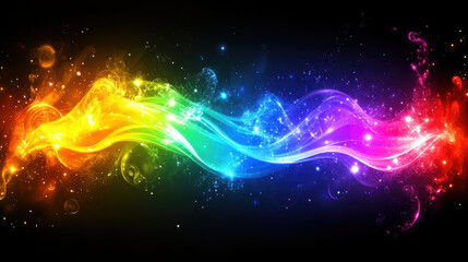 Fototapeta premium Colorful waves of light create magical rainbow effect on dark background, evoking sense of wonder and joy