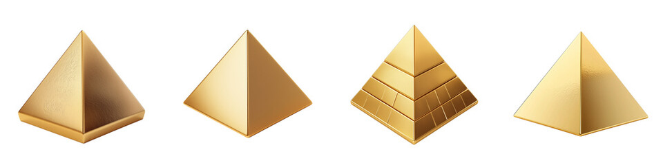 Set of a golden pyramid, isolated on a transparent background.