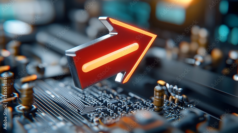 Poster futuristic cyber inspired 3d arrows with neon edges symbolizing digital transformation progress and 