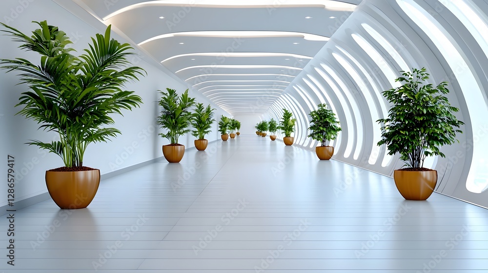 Poster futuristic modern architectural hallway with crisp white structure infinite linear perspective dynam
