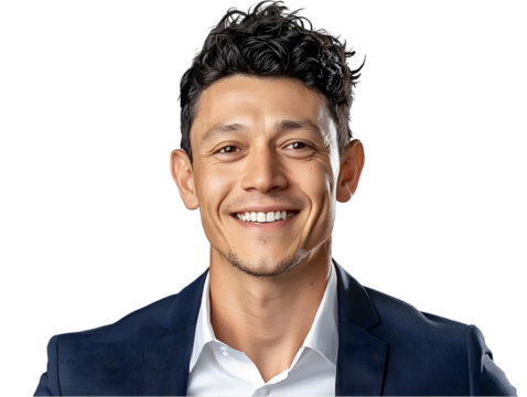 Smiling Businessman in Formal Attire with Dark Hair and Confident Expression on Isolated Background