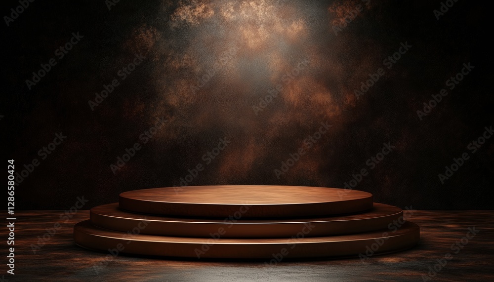 Poster brown podium for product presentation in abstract rendering style. a stylish and modern stand to sho