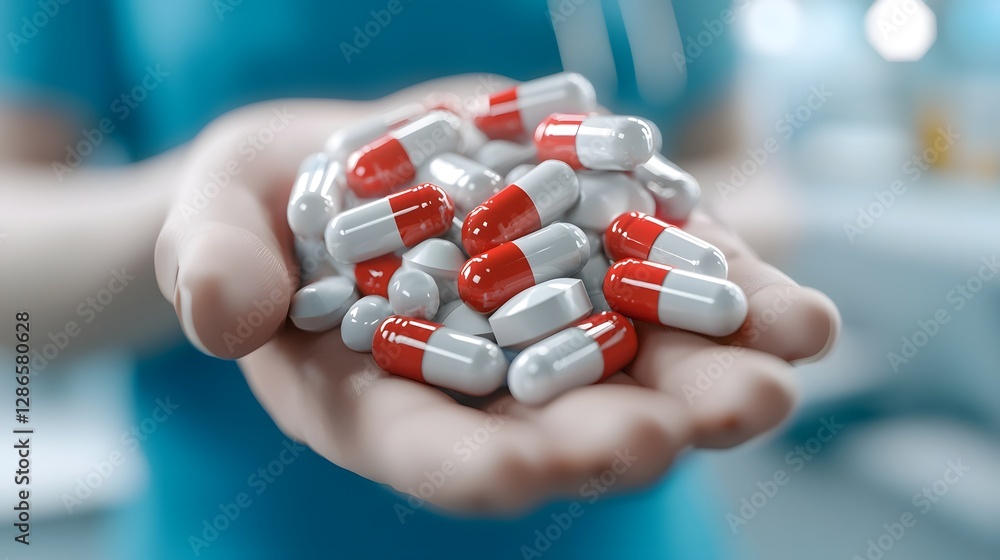 Poster holographic comparison of antibiotics and resistance showcased in robotic medical data visualization
