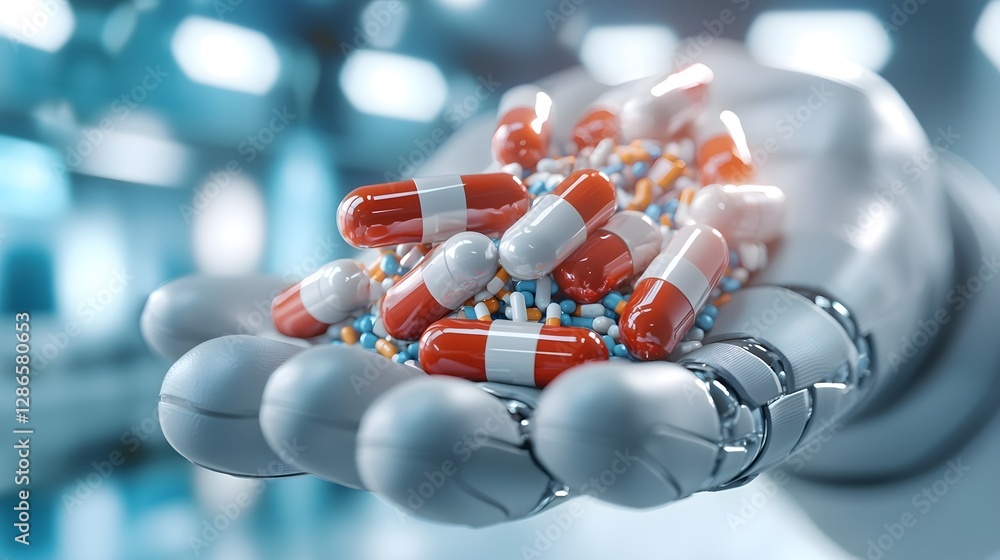 Poster holographic comparison of antibiotics and resistance showcasing medical data visualization in a robo