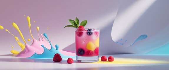 Fresh Berry Drink with Natural Ingredients in Dynamic Setting