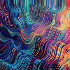 Obraz premium Dynamic multi colored waves of lines sweep across image, creating vibrant and energetic pattern. flowing lines blend seamlessly, forming mesmerizing abstract design with sense of movement and
