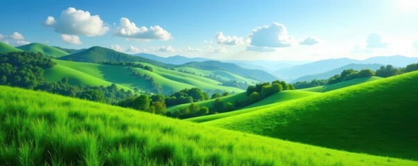 Obraz premium Emerald hills, tranquil atmosphere, vibrant nature's canvas, outdoor, scenery, foliage