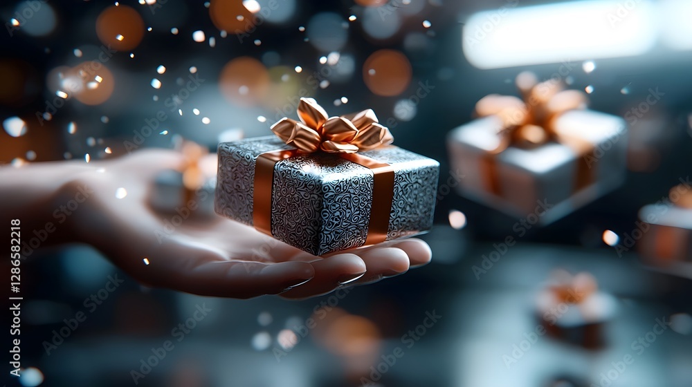 Aufkleber mesmerizing floating holographic gifts adorned with intricate digital patterns glowing and shimmerin