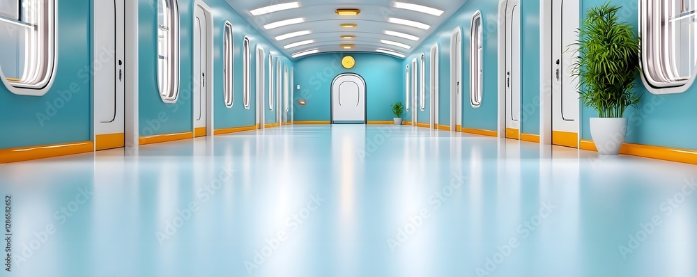 Poster minimalist futuristic corridor with expansive clean space geometric lighting and sleek high end arch