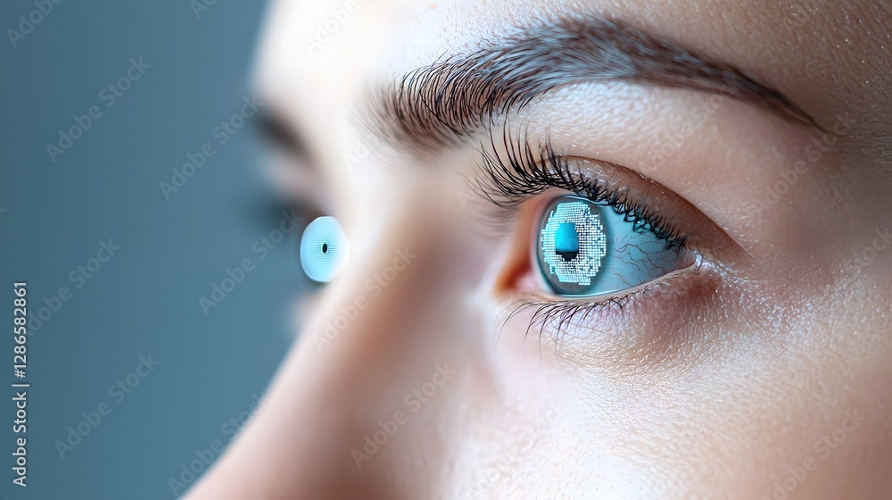 Poster nanotech infused eye chart detecting early signs of vision loss side view symbolizing proactive ocul