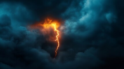 Fototapeta premium Fiery Lightning Strike Amidst Dark Storm Clouds