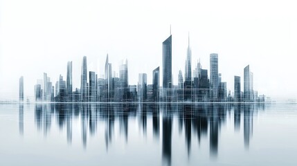 Fototapeta premium Modern Metropolis Skyline Reflection: A Serene Cityscape