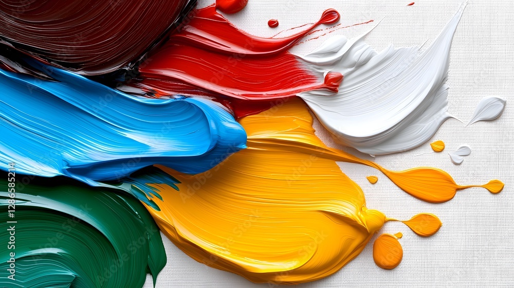 Poster vibrant and dynamic abstract oil painting featuring expressive multicolored brushstrokes overlapping